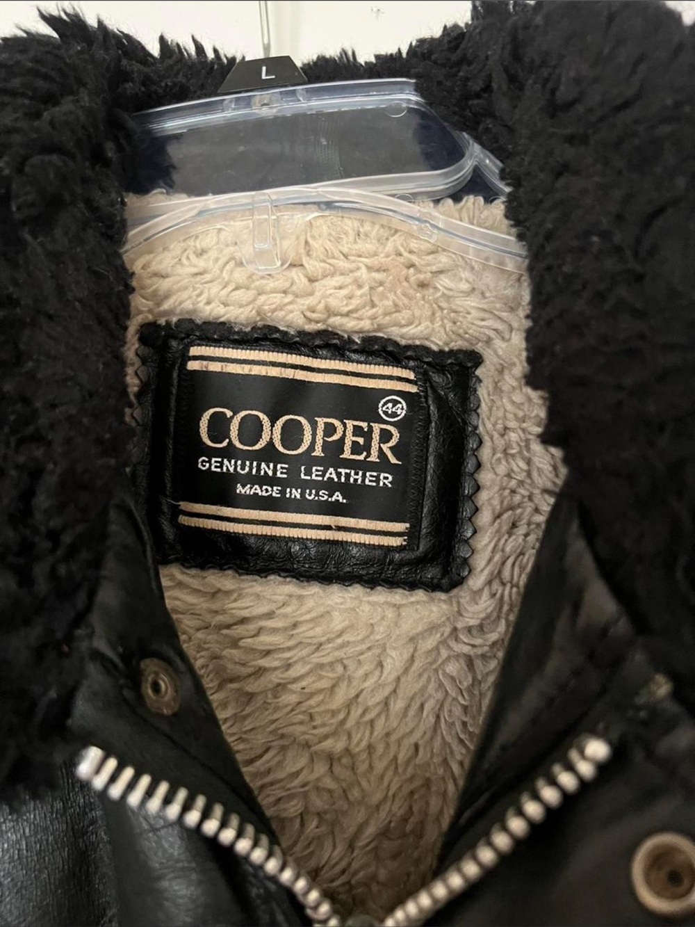 Men’s Cooper Genuine Leather Black Sherpa Lined Bomber Jacket Size 44 - Picture 3 of 5